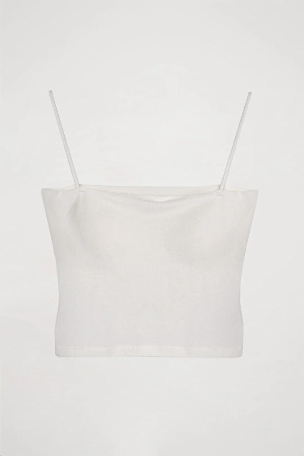 Basic Crop Tank Top with Rope Strap Ecru