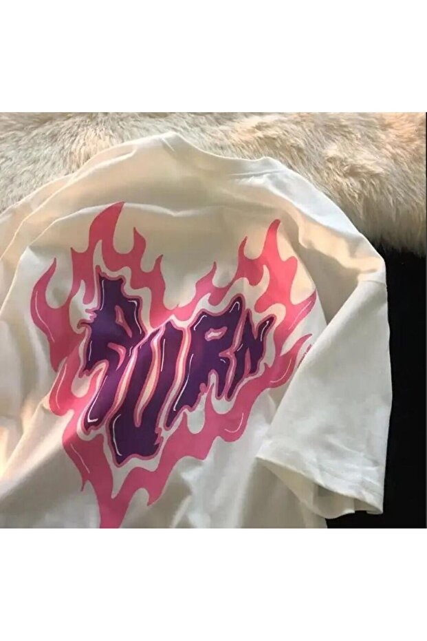 Ophella Y2K Burn Heart Detail Unisex Oversized Mold T-Shirt