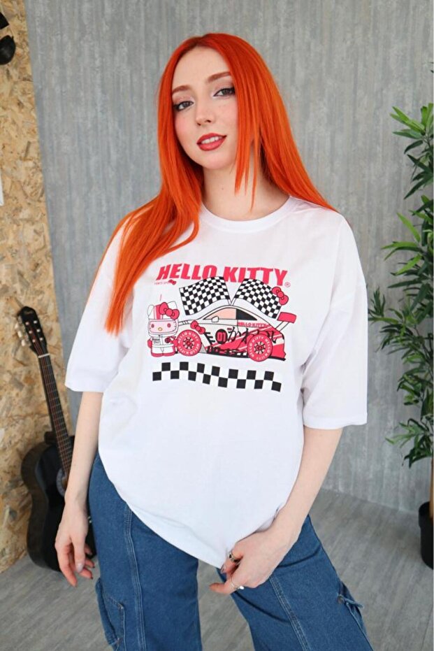Kitty Car Detail Unisex Oversize Fit T-Shirt