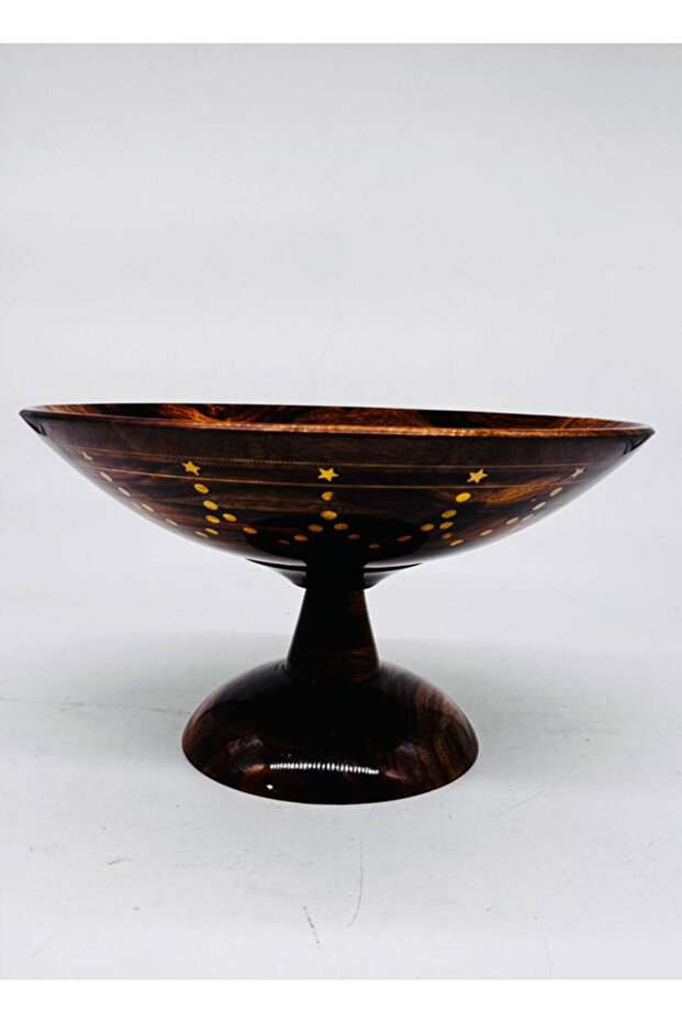Handmade Wooden Stand Bowl with Brass Work – 12″ Decorative Serving Bowl