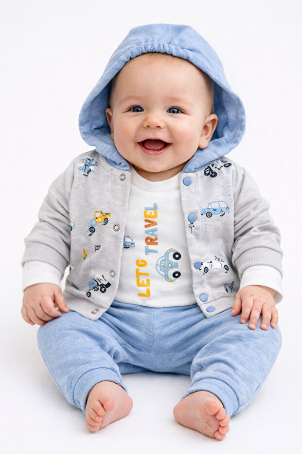 Baby Hooded 3-Piece Set - Cotton Combed Cotton Gift Baby Boy Set Transitional
