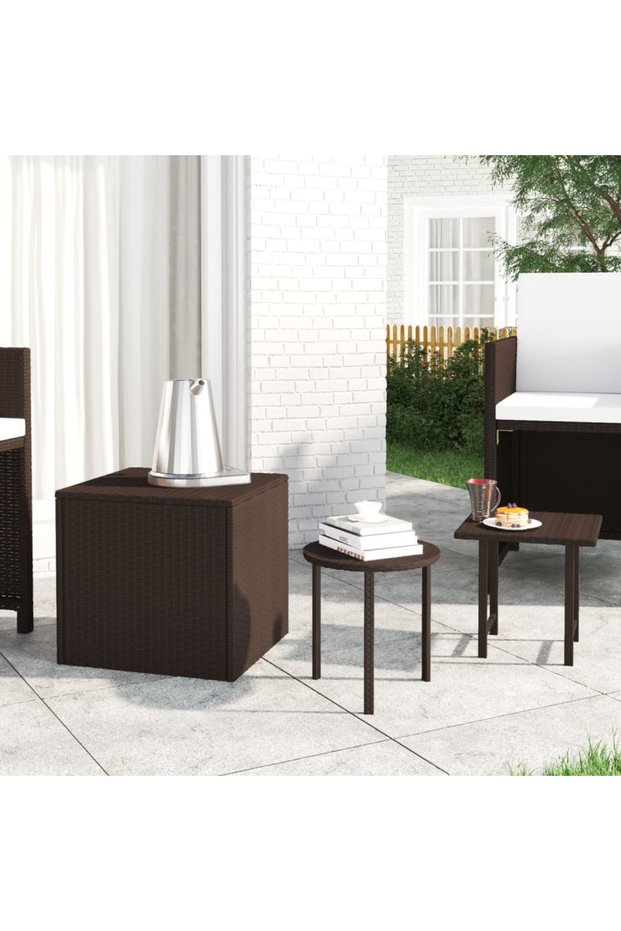 Side tables, 3 pcs, brown, polyrattan