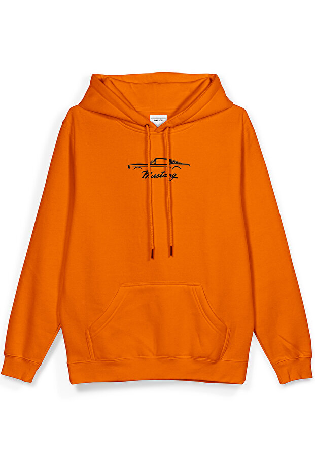 Classic Car Ford Mustang Back Printed Hooded Semi Oversized Sweatshirt Orange Hoodie 1184
