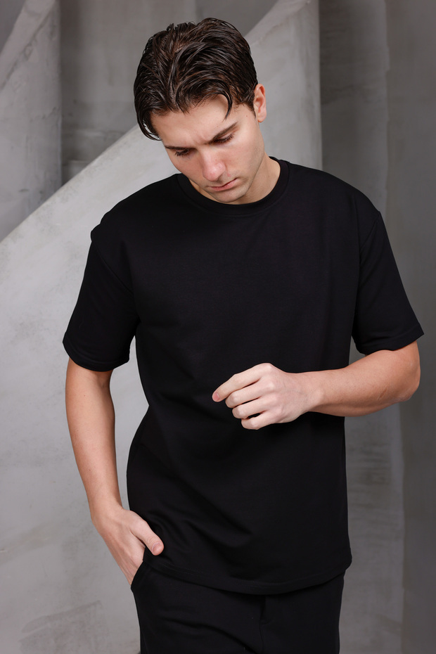 Men's Basic Oversized Crew Neck 2 Two Thread Ko Compact -Shirt - 5