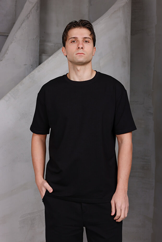 Men's Basic Oversized Crew Neck 2 Two Thread Ko Compact -Shirt - 2