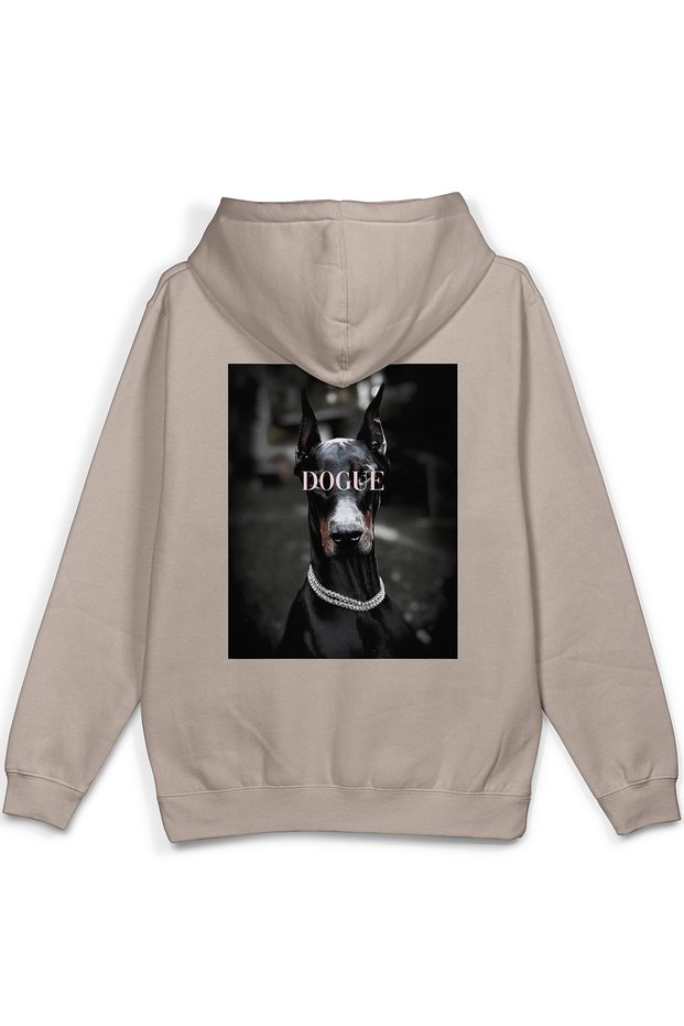 Doberman Dogue Dog Back Printed Hooded Half Oversized Sweatshirt Stone Color Hoodie 1235