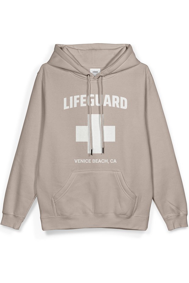 Lifeguard Printed Hooded Half Oversized Sweatshirt Stone Color Hoodie 1410