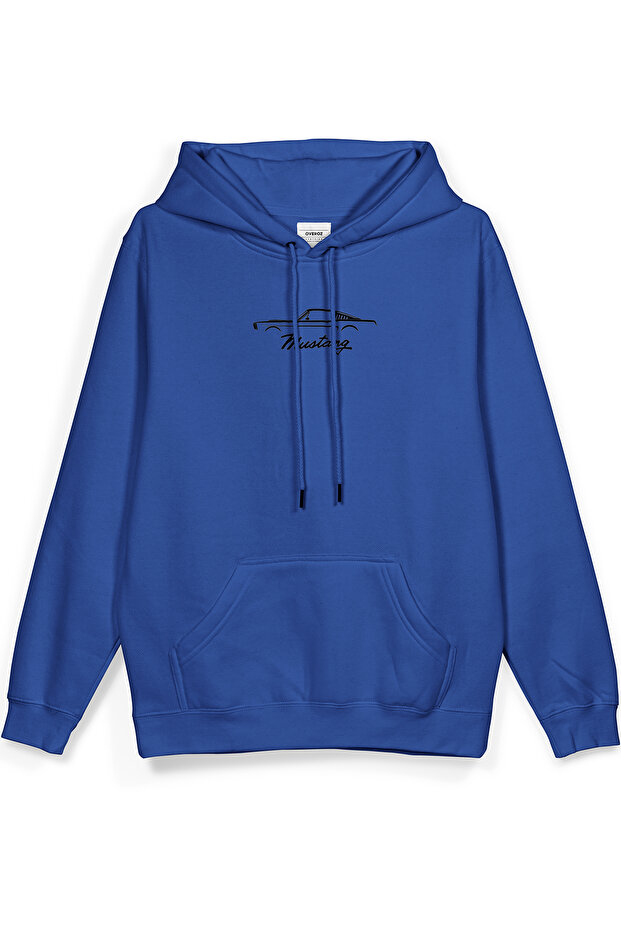 Classic Car Mustang Back Printed Hooded Semi Oversized Sweatshirt Blue Hoodie 1184