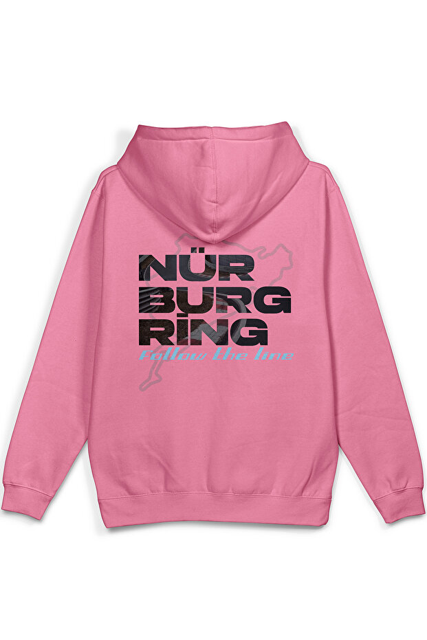 Nürburgring Race Track Car Back Printed Hooded Semi Oversized Sweatshirt Pink Hoodie 1206