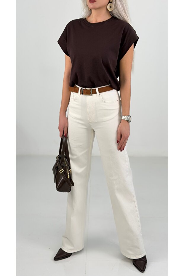 Kahve Salaş Kesim Basic Tshirt - 2