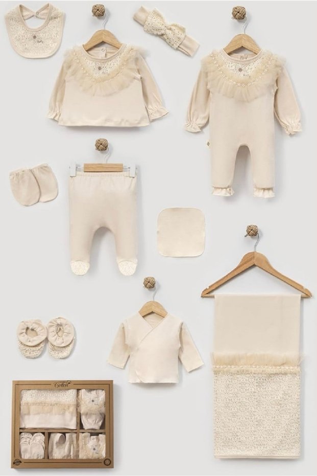 Eyelet Embroidery Lu Hayal Tulle Piece Newborn Combed Cotton Baby Girl 10 Piece Hospital Outfit Set Baby Outfit
