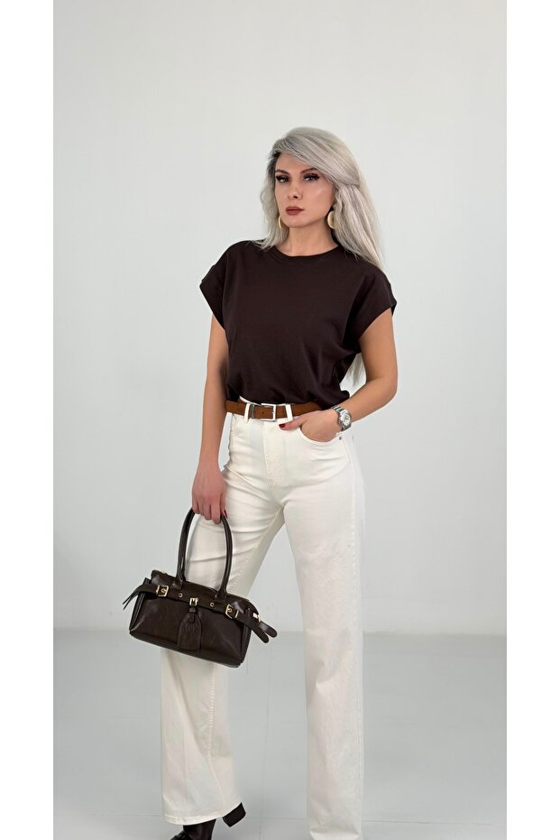 Kahve Salaş Kesim Basic Tshirt - 3