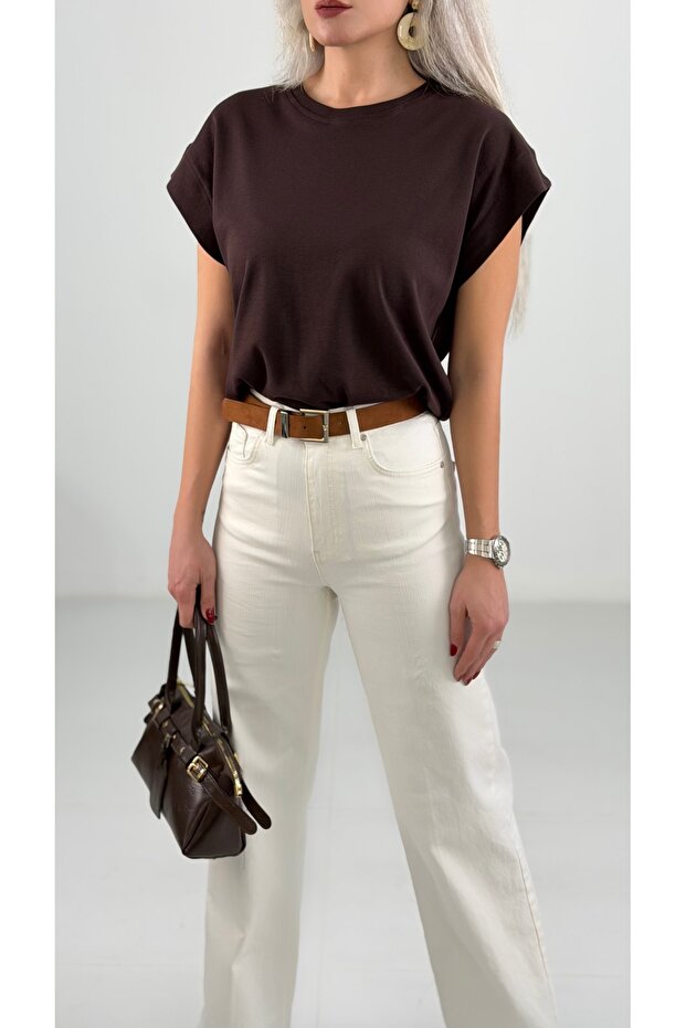 Kahve Salaş Kesim Basic Tshirt - 1