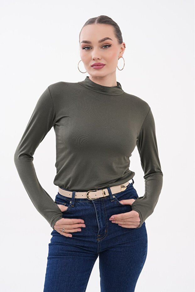 100% Viscose Women's Bodysuit with Finger Detail – Long Sleeves | Stretchy and Soft Fabric