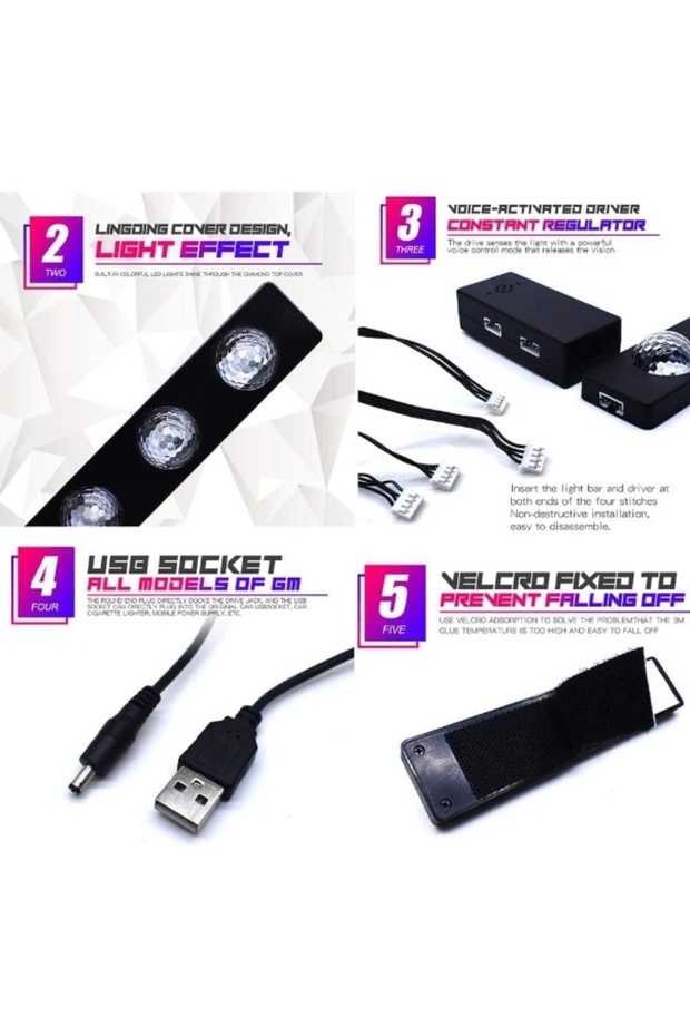 طقم إضاءة محيطية للسيارة يعمل بالـ USB مع شرائط LED قابلة للتعديل لتزيين المقصورة الداخلية