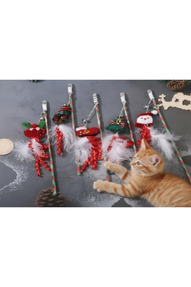 New Year's Themed Bell Cat Play Fishing Rod