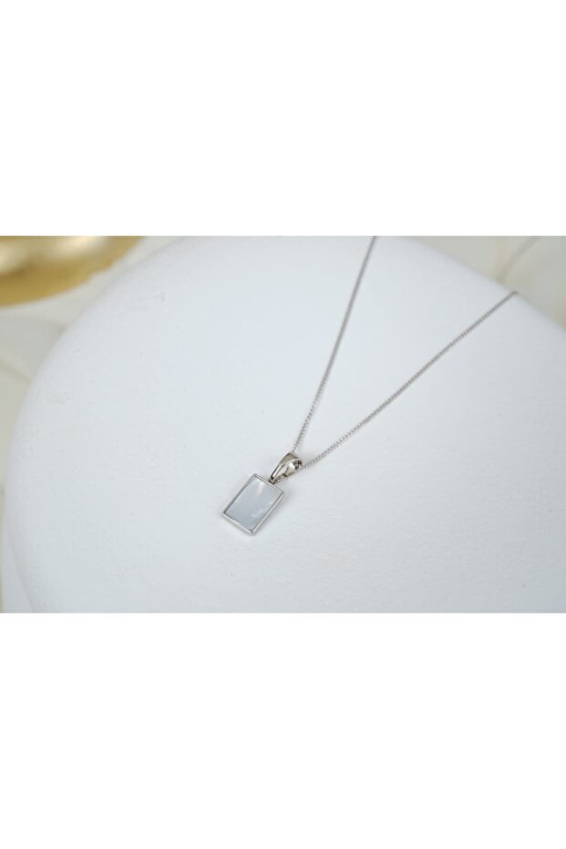 Mkol013 Stone-Set Rectangular Minimal Necklace Silver - 1