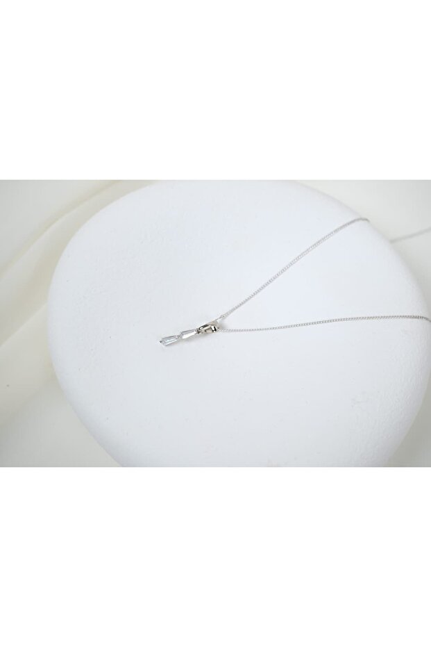 Mkol014 Baget Stone Double Stone Minimal Necklace Silver