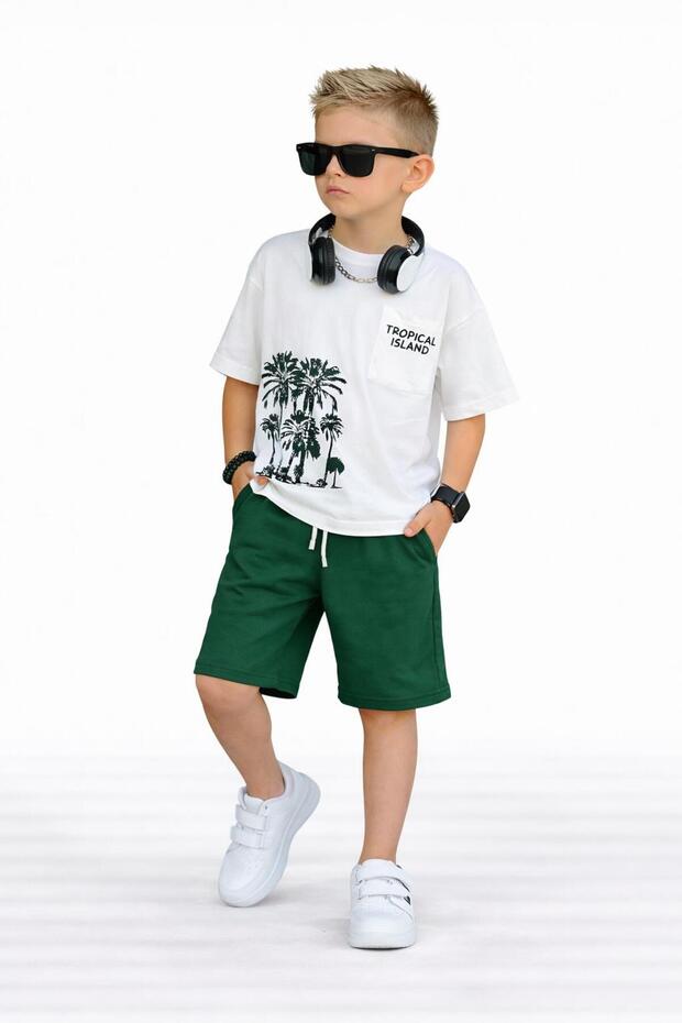 Boy's Tropical Printed 2-Piece Shorts Set -116731 Green