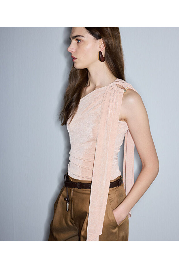 Shiny Textured Asymmetrical T-Shirt