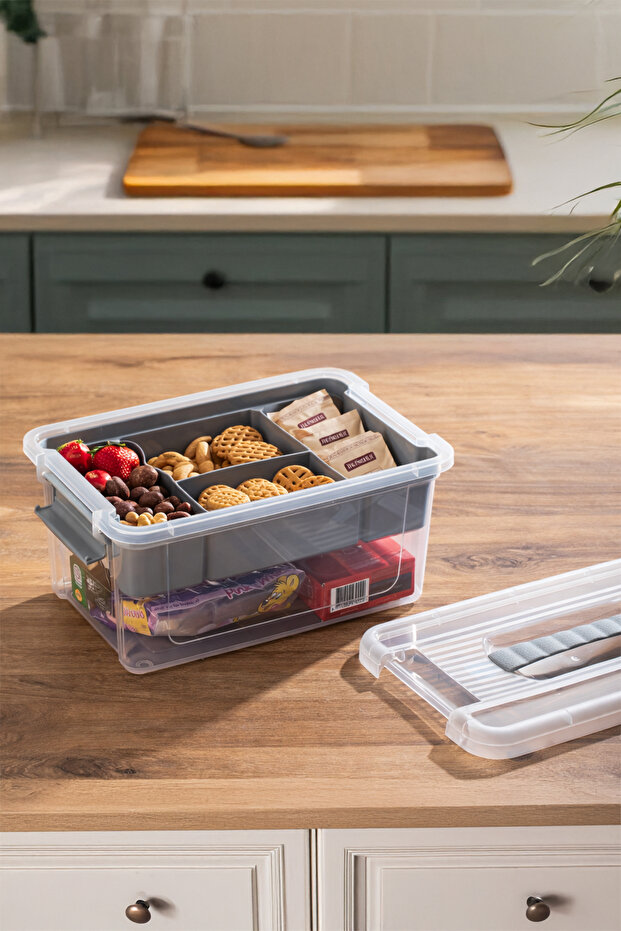 1310 5-Compartment Multi-Purpose Organizer Storage Container with Lid Breakfast Set with Lid Gray 5Lt
