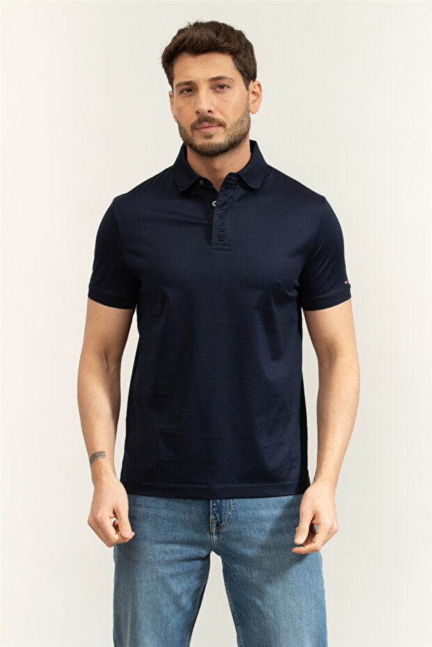 Hidden Placket Detail Reg Polo Erkek Polo Yaka T-Shirt Mavi - 1