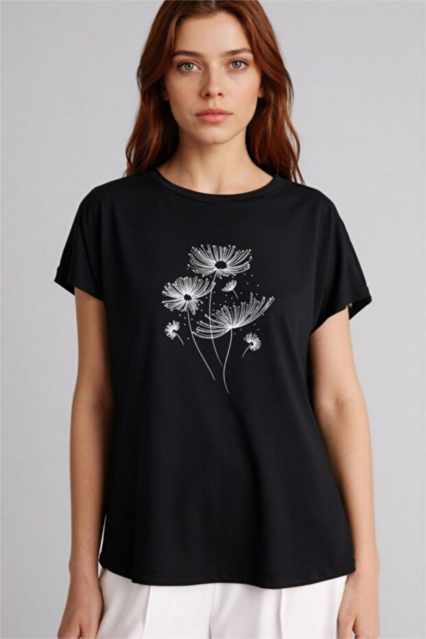 Crew Neck Stone Printed T-Shirt H1453Ax26Sp
