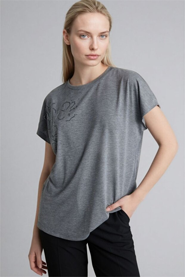 Crew Neck Stone Printed Short Sleeve T-Shirt H1456Ax26Sp