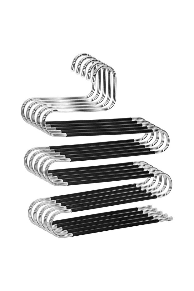 5 Pack Pants Hangers Space Saving, 5 Tier Non-Slip S-Shape Trousers Hangers