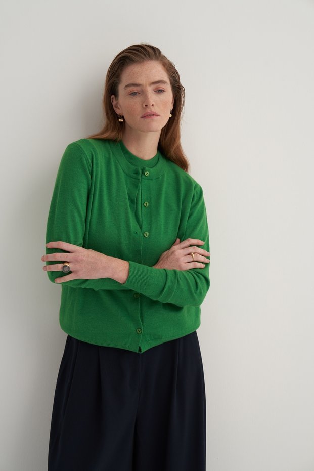 Women's Viscose Knitwear T-Shirt Cardigan Set Grass Green