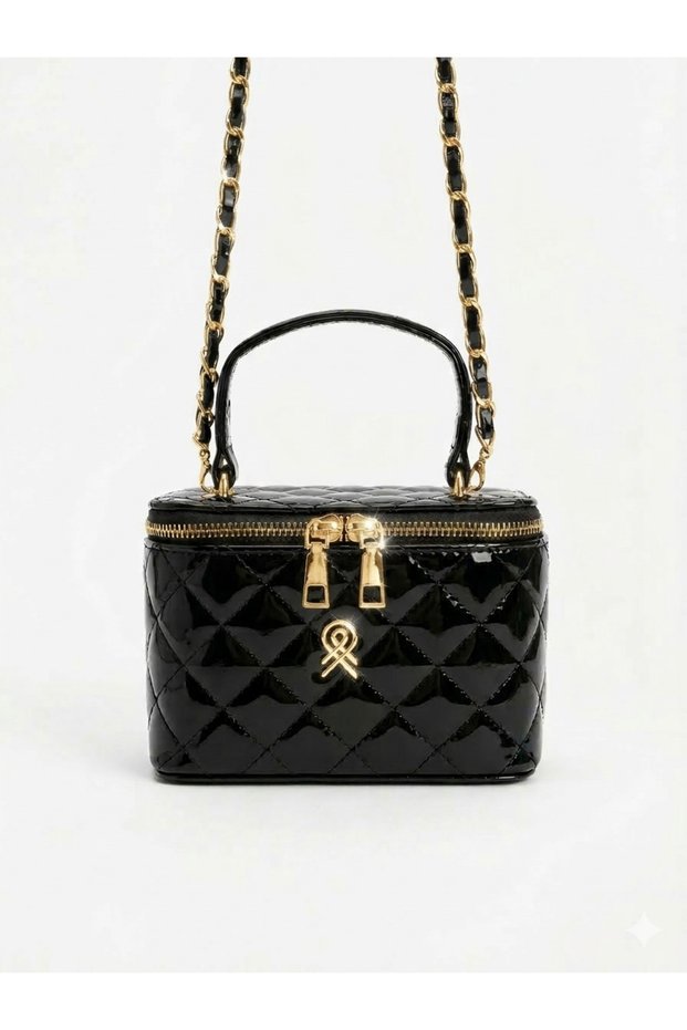 Women's Stylish and Luxurious Design Embroidery Detailed Hand-Held Handle Knitted Chain Box Model Hand & Shoulder Bag
