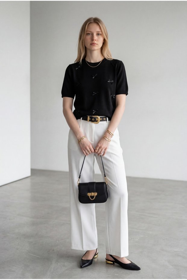 Women's Black Ribbon Detail Knitwear Blouse