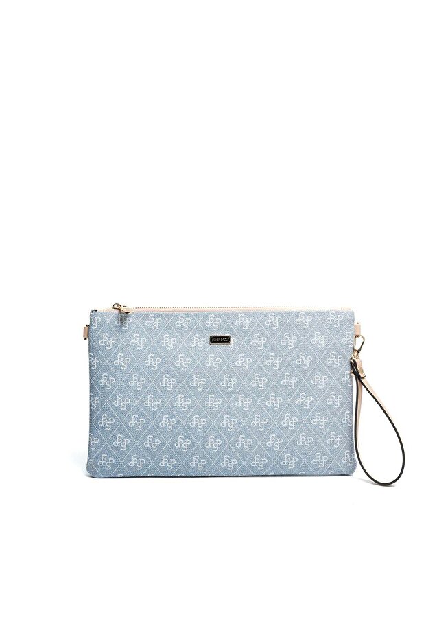 Silver & Polo Sp1034 Women's Portfolio & Clutch Monogram Blue-Tan