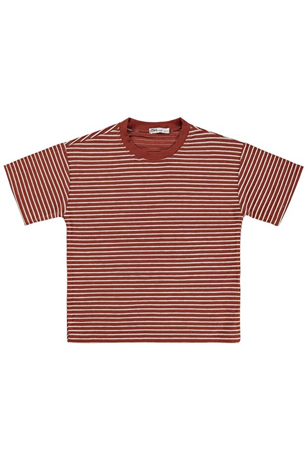 Embossed Striped 6-9 Years Old T-Shirt - Orange 7-8 Years Old