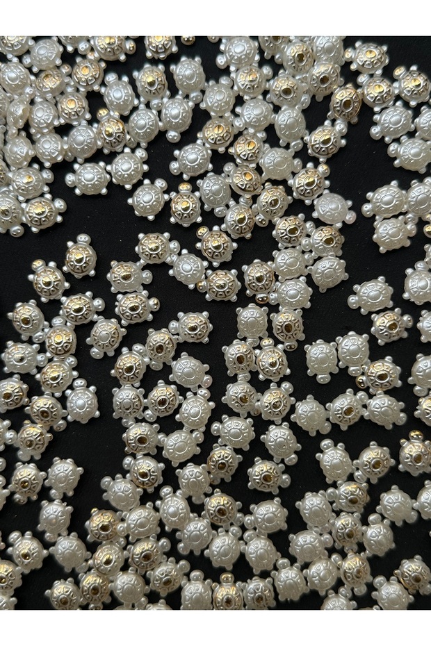 Bijumix Aksesuar 50 Adet 12x9 mm Beyaz Üzeri Altın Gold Kaplumbağa (Caretta Caretta) Boncuk