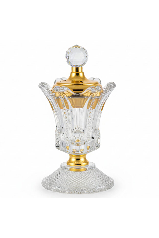 Glass Incense Burner with Golden Lid 10×19.5 cm for Aromatherapy, Meditation, Relaxation, and