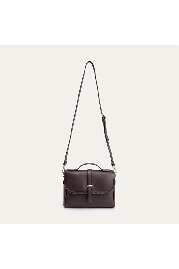 Women's Black Leather Look Buckle Shoulder Bag