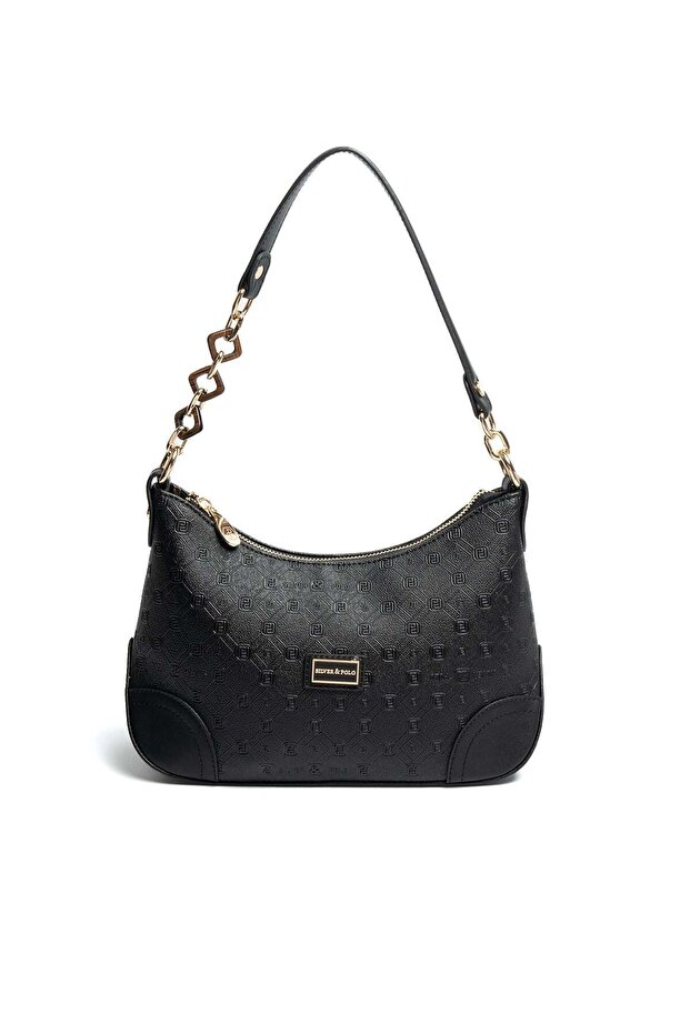 Black - Women's Shoulder Bag with Black Logo Sp1277