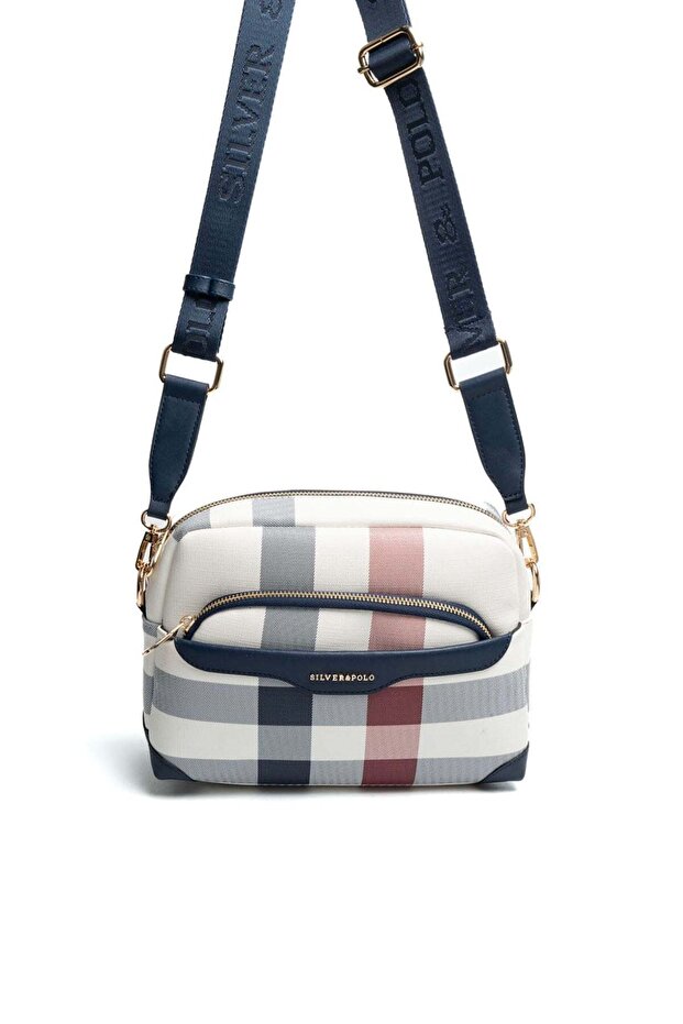 White - Navy Blue Plaid Women's Crossbody Bag Sp1201