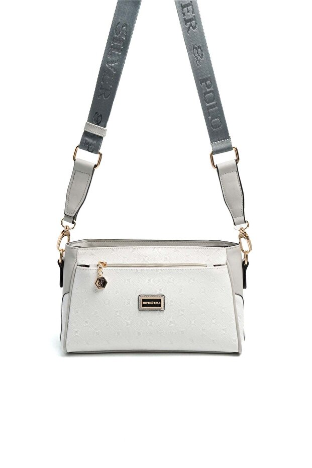 White - Women's Crossbody Bag with Gray Logo Sp1273