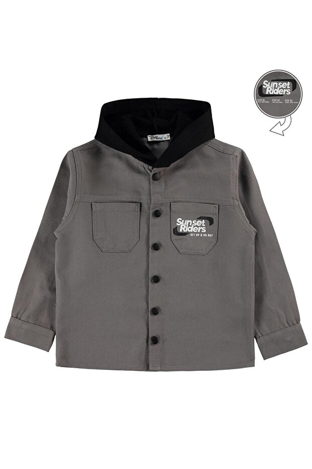 Double Pocket Hooded Shirt for 6-9 Years Old - Gray