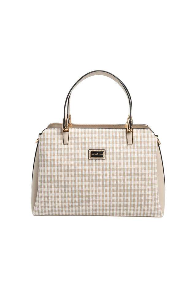 Sand Beige - Sand Beige Plaid Line Square Women's Handbag Sp9721
