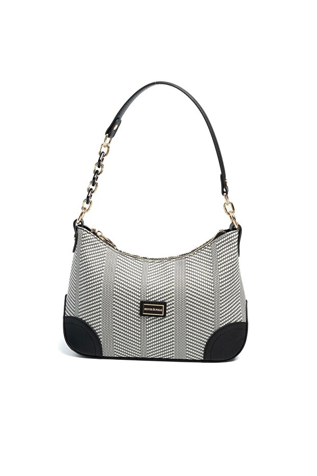 Black and White - Black Straw Women's Shoulder Bag Sp1277