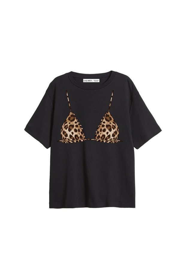 Leo Bikini Printed Relaxed Fit Black Women's Tshirt