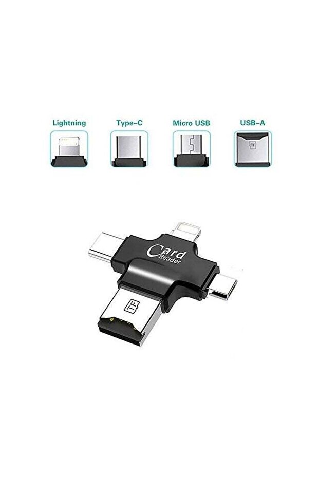 4 In 1 Lightning Type-C Micro USB Card Reader Black - 2