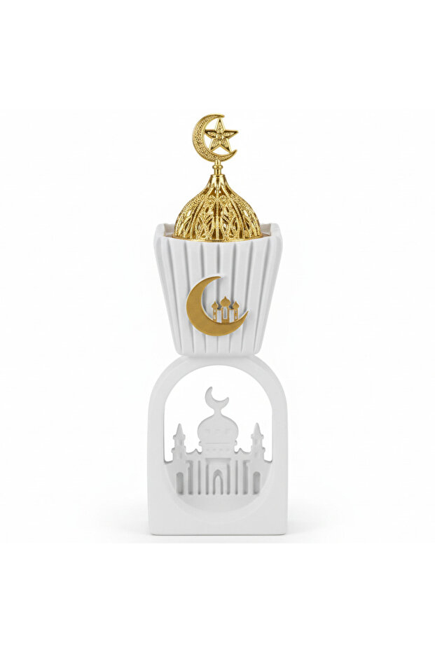 Elegant White Ceramic Incense Burner with Shiny Gold Lid – Luxury Decorative Aromatherapy Acc
