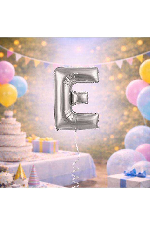 Silver Letter E Foil Balloon 40” (100 cm) – Helium Compatible, Packaged