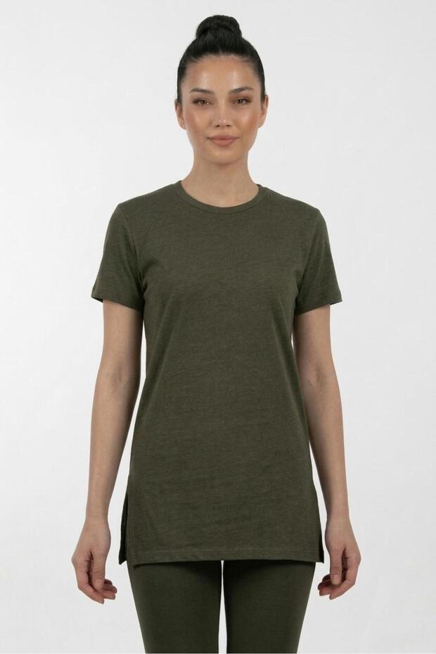 Women's Cotton in Single Jersey Fabric Crew Neck Regular Fit Short Sleeve Skirt Slit Tunic
