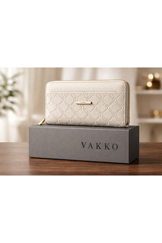 Vakko Couture Vkko Para Cüzdanı Beyaz,Genişlik 22 cm,Uzunluk 14 Cm,Özel Kartlık,Çok Kullanışlı