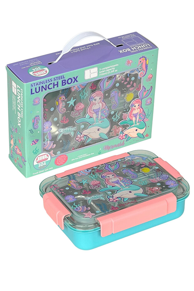 Bento 710ml Lunchbox Cute Friends Single Layer 3 Compartments Stainless Steel Lunch Box
